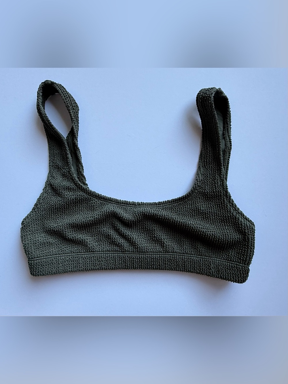 Good American Scoop Neck Textured Swim Bikini Top Olive Green S/M NWOT $55